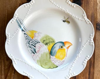 Anthropologie Madeleine Marx Speiseteller | Vogel | Papagei | Biene | Bogenkante | Natur | 27cm