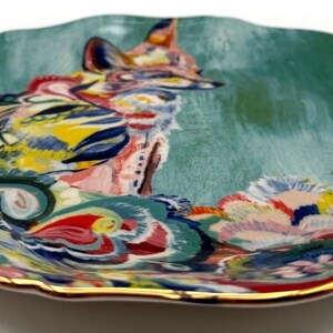 Anthropologie Starla Halfmann "Fancy Fox II" Dessert Plate | Scalloped Edge | Nature | 8" image 3