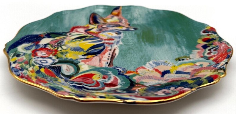 Anthropologie Starla Halfmann "Fancy Fox II" Dessert Plate | Scalloped Edge | Nature | 8" image 3