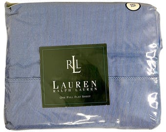 Ralph Lauren フラットシート 205x243cmアメリカ製 Vintage Ralph Lauren Cape May Blue Striped Flat Sheet: Full