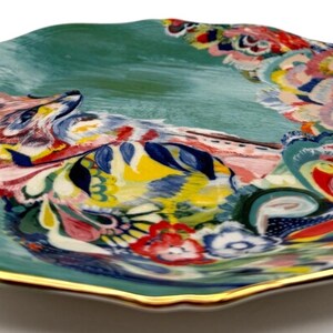 Anthropologie Starla Halfmann "Fancy Fox II" Dessert Plate | Scalloped Edge | Nature | 8" image 4