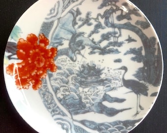 Anthropologie saladebord | Japanse kraanvogel bloemen | Aziatisch | Natuur | Nagerecht | Zijkant | HTF | 8"