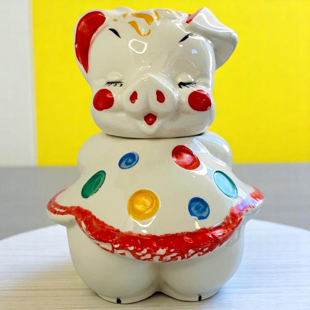 Vintage Ceramic Polka Dot Pig Cookie Jar (READ) - Etsy
