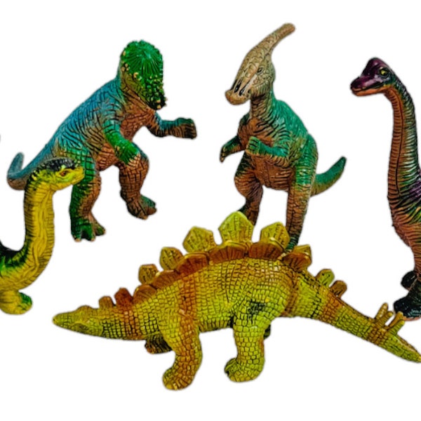 Vintage 1993 Lot of 6 Plastic Dinosaur Toy Figures from U.K.R.D