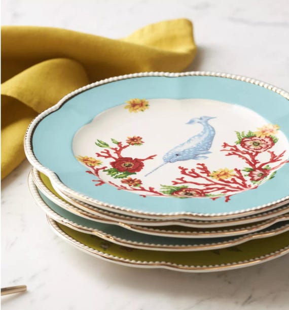 Anthropologie Lou Rota Mother Nature Narwhal Dessert Plate | 9.5