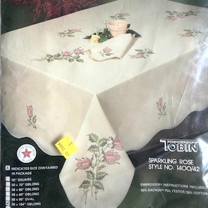 Vintage Tobin Stamped Tablecloth | Sparkling Rose #1400/42 | Oblong 58" x 104" | Cross Stitch