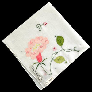 Vintage Floral Embroidered Handkerchief with a Rolled Hem and the Original Lady Heritage Tag | NWT