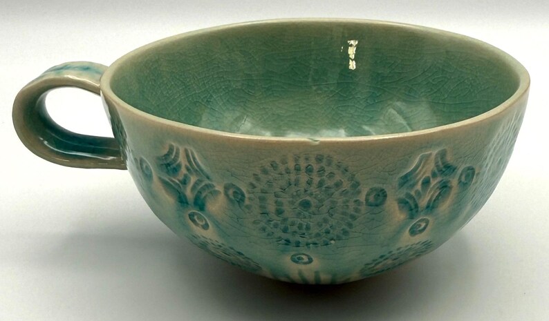 Anthropologie Old Havana Mint Mug | 10 fl oz | Coffee | Tea | Crackle Glaze | Portugal | HTF image 3
