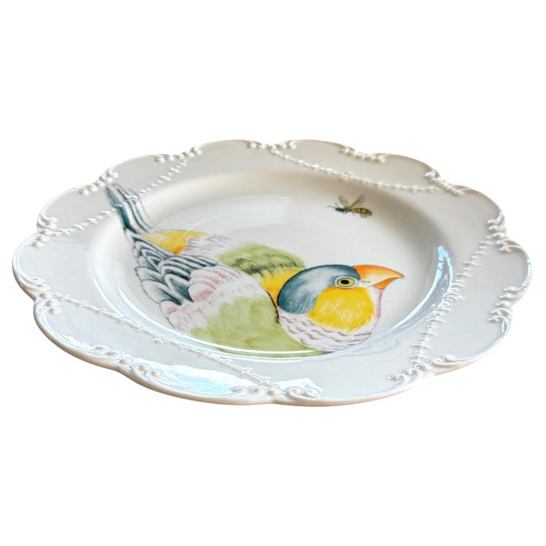 Anthropologie Madeleine Marx Dinner Plate | Bird | Parrot | Bee | Scalloped Edge | Nature | 10" image 3