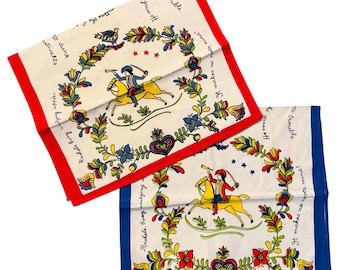 Lote de 2 paños de cocina antiguos de la región de los holandeses de Pensilvania / Arte popular / Jinete / LEER