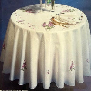 Vintage Tobin Stamped Tablecloth Lilac #2700/19 | Oblong 58" x 90" | Cross Stitch | Floral | NOS