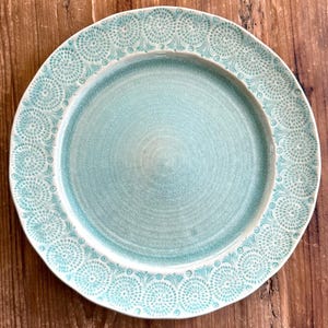 Anthropologie Old Havana Mint Dinner Plate | Crackle Glaze | Portugal | Embossed | 11" image 1