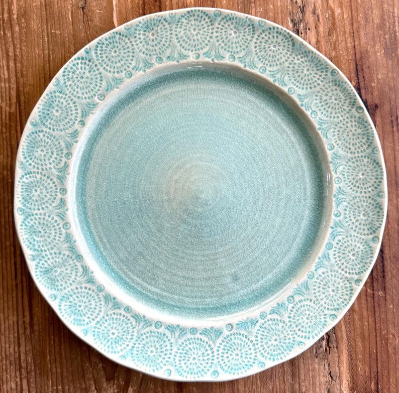Anthropologie Old Havana Mint Dinner Plate | Crackle Glaze | Portugal | Embossed | 11" image 1