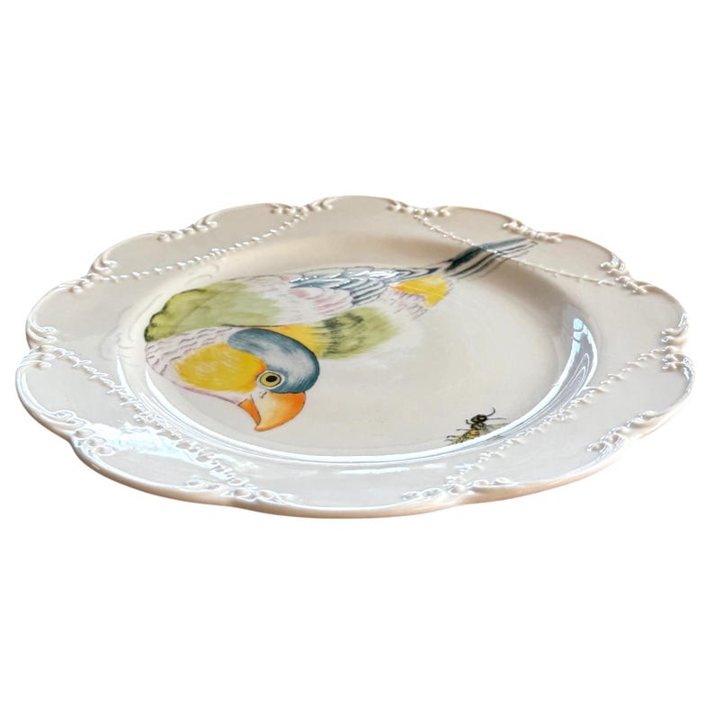Anthropologie Madeleine Marx Dinner Plate | Bird | Parrot | Bee | Scalloped Edge | Nature | 10" image 4