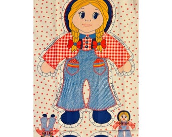 Panel de tela de algodón de corte y costura de chica campesina de cuadros vichy vintage para almohada, muñeca o juguete (nuevo)