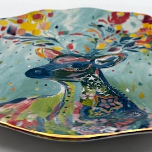 Anthropologie Starla Halfmann "Rampart" Dessert Plate | Deer | Scalloped Edge | Nature | 8" image 3