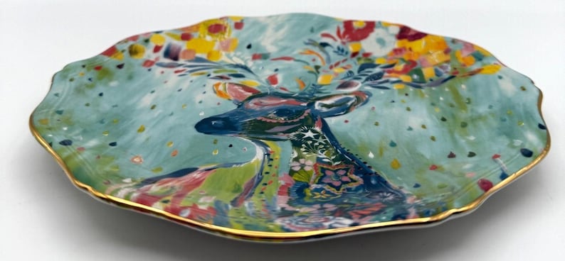 Anthropologie Starla Halfmann "Rampart" Dessert Plate | Deer | Scalloped Edge | Nature | 8" image 3