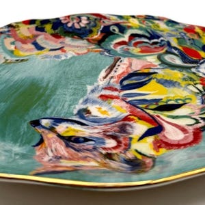 Anthropologie Starla Halfmann "Fancy Fox II" Dessert Plate | Scalloped Edge | Nature | 8" image 5