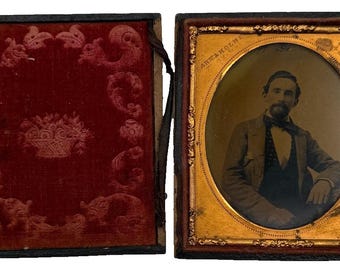 1/6 Plate Ambrotype | Distinguished Gentleman in a Dapper Suit | NY | Split Full Leather Case