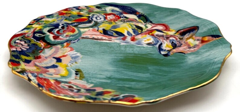 Anthropologie Starla Halfmann "Fancy Fox II" Dessert Plate | Scalloped Edge | Nature | 8" image 6