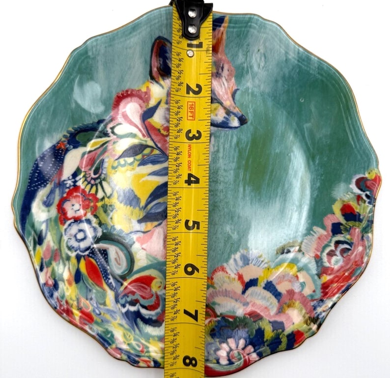 Anthropologie Starla Halfmann "Fancy Fox II" Dessert Plate | Scalloped Edge | Nature | 8" image 2