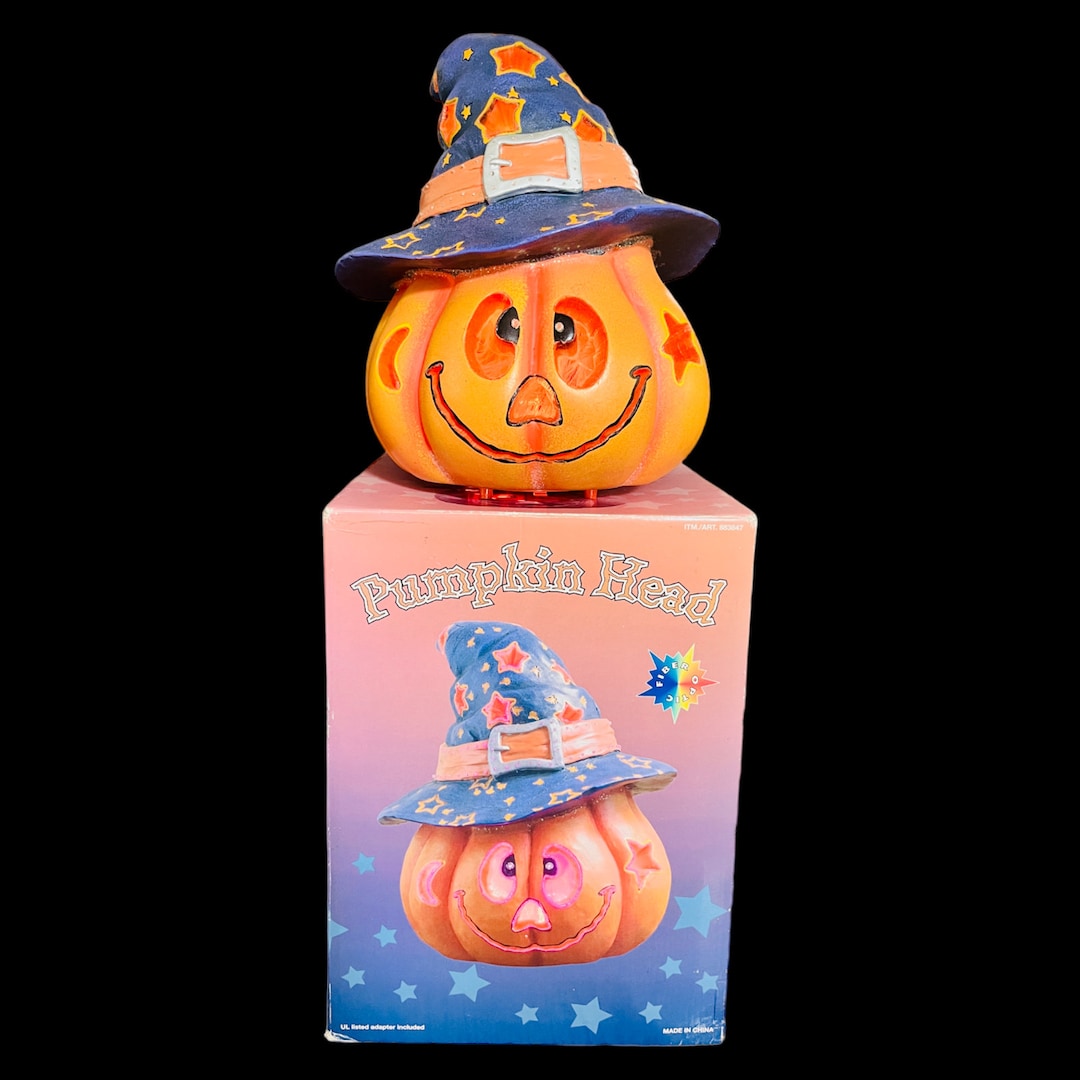 Vintage Fiber Optic Light up Halloween Pumpkin Head Etsy