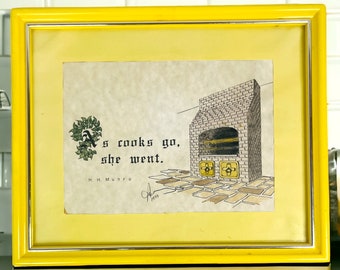 Vintage 1977 Framed Original Artwork with H. H. Munro Quote | Signed by Art White | 11" x 9"