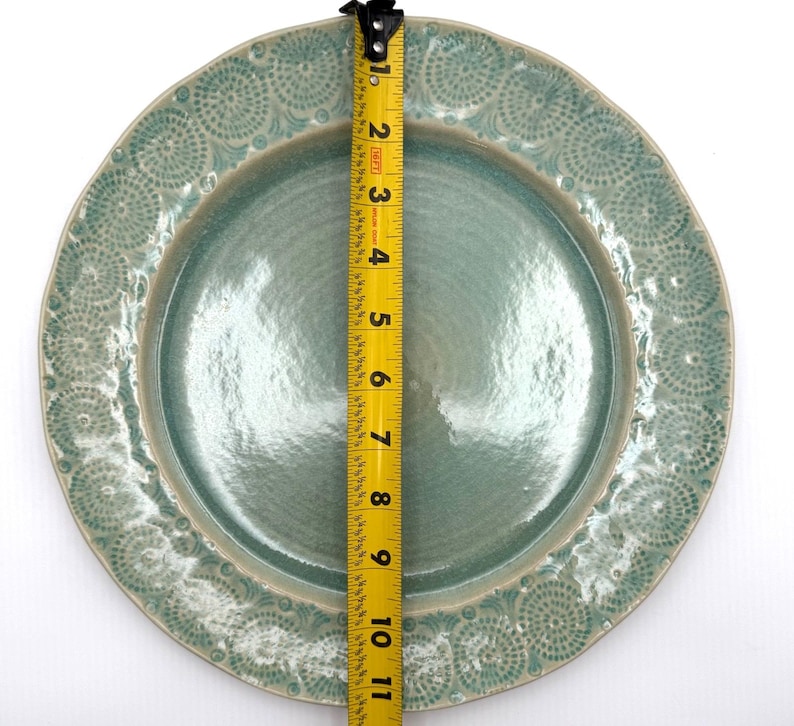 Anthropologie Old Havana Mint Dinner Plate | Crackle Glaze | Portugal | Embossed | 11" image 2
