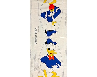 Panel de tela de algodón vintage de Walt Disney, Pato Donald, cortado y cosido para un muñeco de almohada / Serigrafía Ameritex / NOS / Nuevo