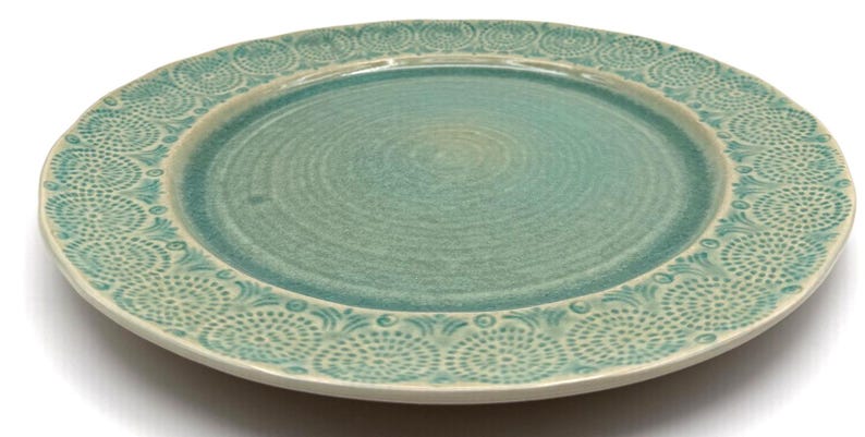 Anthropologie Old Havana Mint Dinner Plate | Crackle Glaze | Portugal | Embossed | 11" image 6