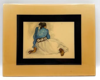 Azulejo de cristal vintage RC Gorman / "Mujer con cinturón de conchas" / Navajo / Difícil de encontrar / 9 x 12 / LEER