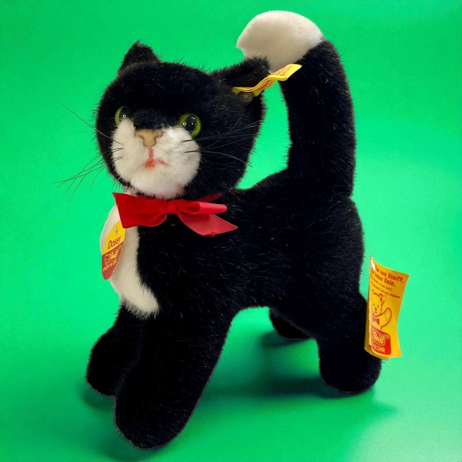 Vintage 1980s Steiff Dossy Tuxedo Cat Plush Stuffed Animal Toy