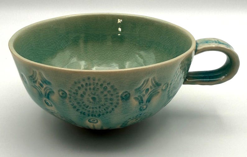 Anthropologie Old Havana Mint Mug | 10 fl oz | Coffee | Tea | Crackle Glaze | Portugal | HTF image 1