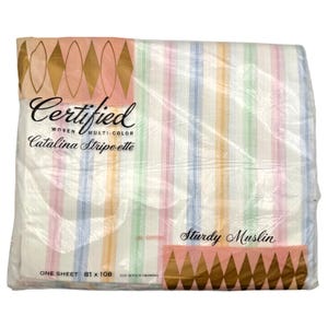 Vintage Robust Muslin DUBBELT Slätlakan | Catalina | Randigt Flerfärgat | Retro | LÄS