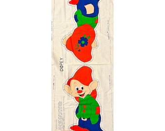 Panel de tela de algodón vintage de Walt Disney Dopey para cortar y coser, para un muñeco de juguete tipo almohada / Serigrafía Ameritex / NOS / Nuevo