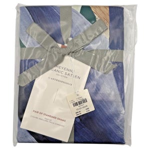 Conjunto de 2 fronhas padrão Anthropologie Cheyenne Blue | Cetim orgânico | Lacradas de fábrica | Novas com etiqueta imagem 2