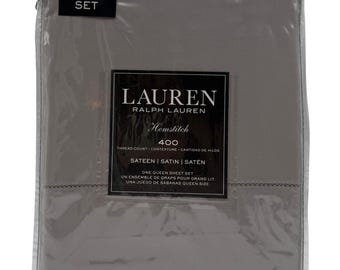 4pc Ralph Lauren Hemstitch QUEEN Sheet Set | Sateen | 400 TC | Gray| Factory Sealed | NWT