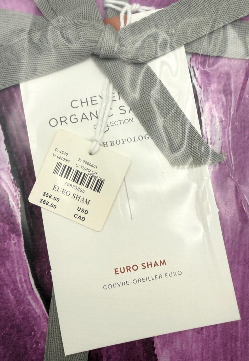 Funda individual (1) Anthropologie Cheyenne Purple EURO / Satén orgánico / Sellada de fábrica / Nuevo en embalaje original imagen 3