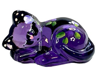 Hand Painted "Sweet Dreamer, The Little Violet Sleeping Kitten" Purple Figurine #801820 | Fenton Glass | Lenox