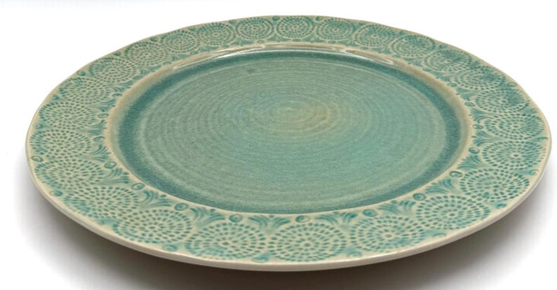Anthropologie Old Havana Mint Dinner Plate | Crackle Glaze | Portugal | Embossed | 11" image 5