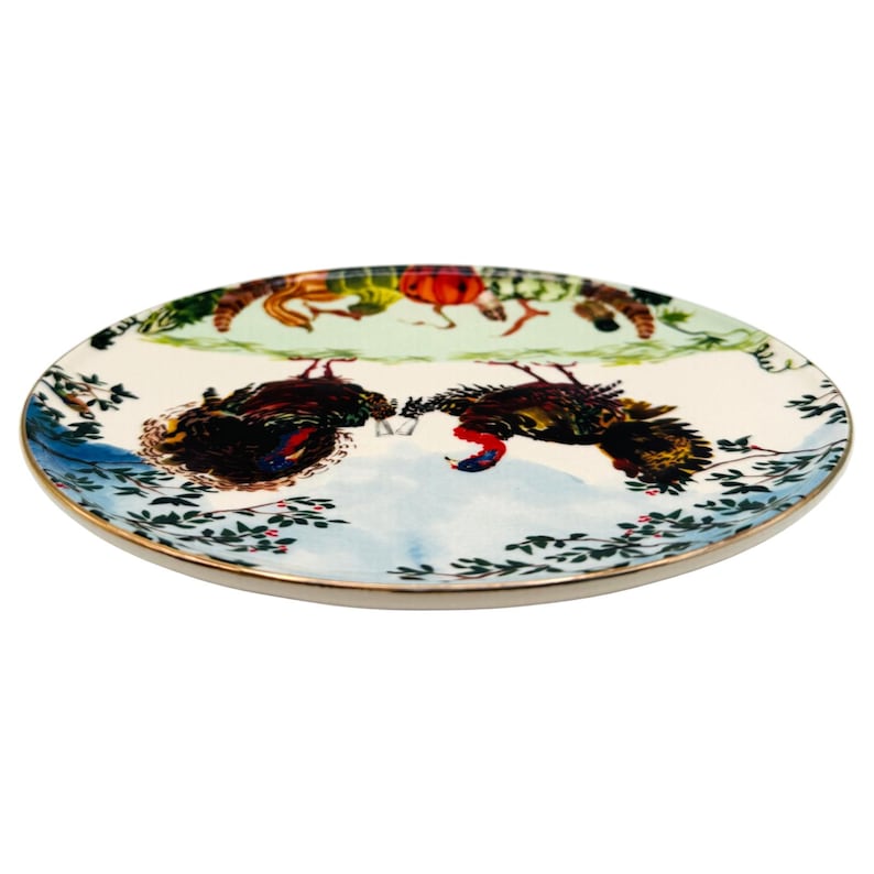 Anthropologie x Inslee Fariss Autumn's Bounty-tallrik | Antropomorfa kalkoner | Thanksgiving | 20 cm | LÄS bild 5