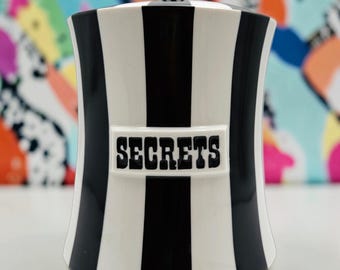 Bote de cerámica a rayas Secrets Vice de Jonathan Adler con tapa / Tarro de cerámica a rayas / Mod Circus / LEER