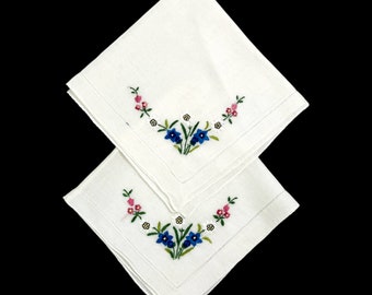 Lote de 2 pañuelos florales bordados vintage / LEER