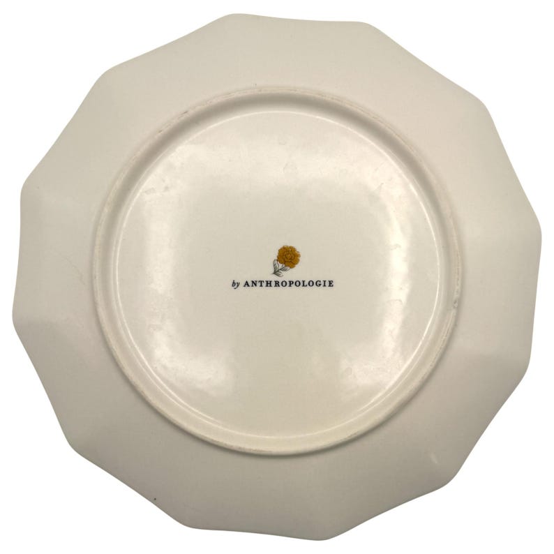 Plato de postre Bibi de Anthropologie / Ciruela / Floral / Pájaro / Ribete dorado / Ensalada / Guarnición / 23 cm imagen 6