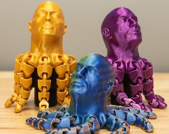 Rocktopus Fidget Toy, Dwayne Johnson Octopus Flexi Toy, Fidget Toy, Articulated Rocktopus, Flexible Articulating 3D Printed Toy