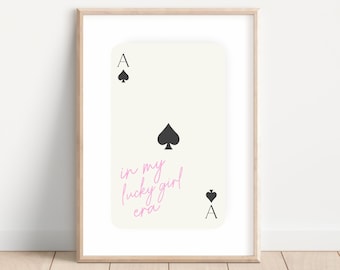 Cartel de Ace of Spades en mi era de Lucky Girl Imprimir arte de pared de moda Estética imprimible Arte de pared Preppy Pink Poster Dorm Wall Decor Playing Card