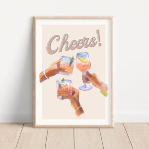 Bar Cart Art Print Retro Wall Decor Preppy Apartment Poster Champagne Aperol Spritz Cocktail Print Happy Hour Printable Art Dorm Wall Art