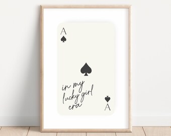 Cartel de Ace of Spades en mi era de chica afortunada imprimir arte de pared de moda estética imprimible arte de pared preppy cartel dormitorio decoración de la pared naipe