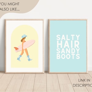 Howdy and Aloha Poster Coastal Cowgirl Print Surfer Cowgirl Wall Art Western Decor Preppy Blue Pink Dorm Print Trendy Illustration Cowboy image 8