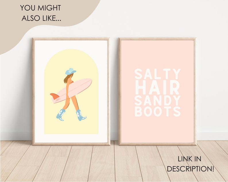 Howdy and Aloha Poster Coastal Cowgirl Print Surfer Cowgirl Wall Art Western Decor Preppy Blue Pink Dorm Print Trendy Illustration Cowboy image 9